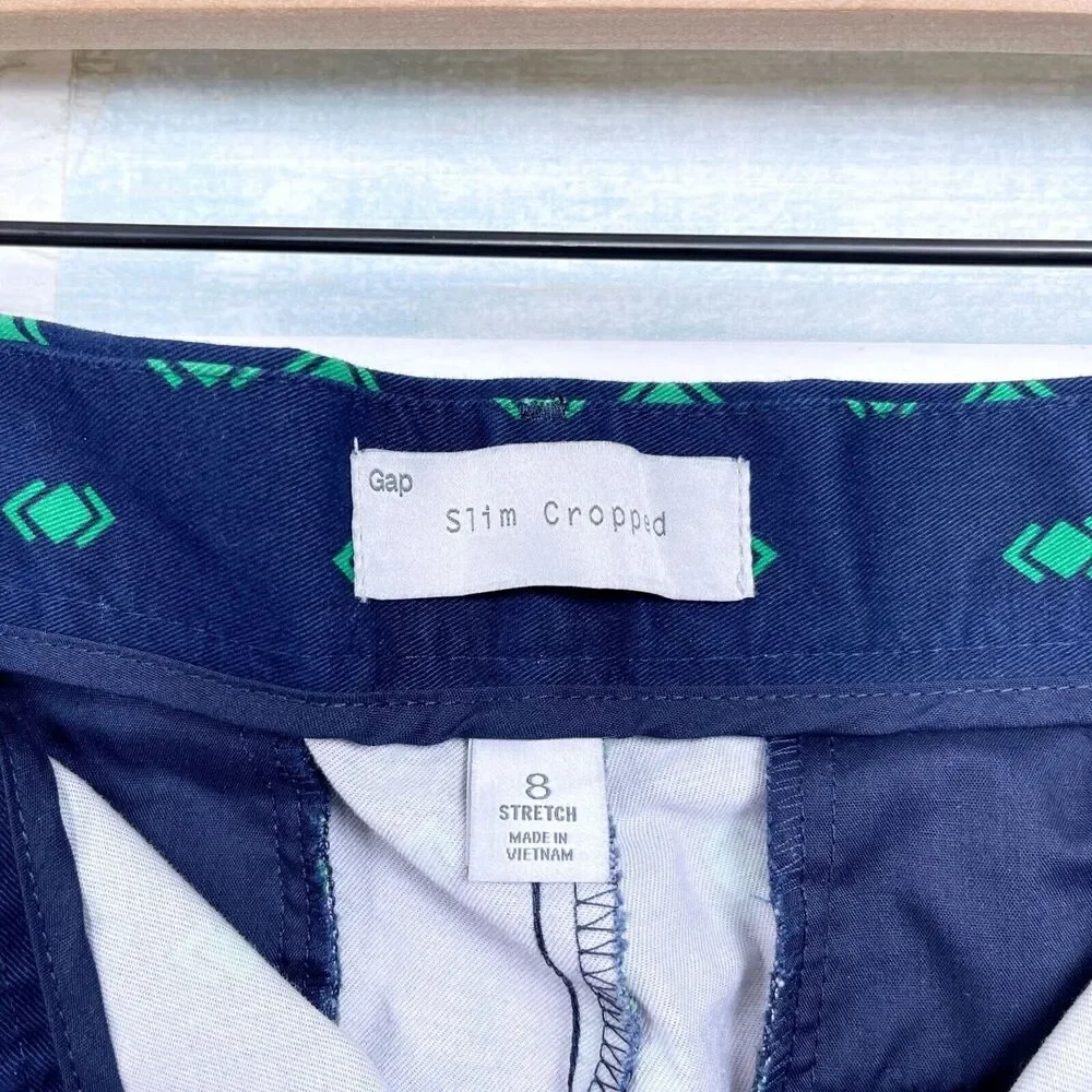 GAP Printed Slim Crop Chino Pants Blue Green Mid Rise Career Office Womens 8